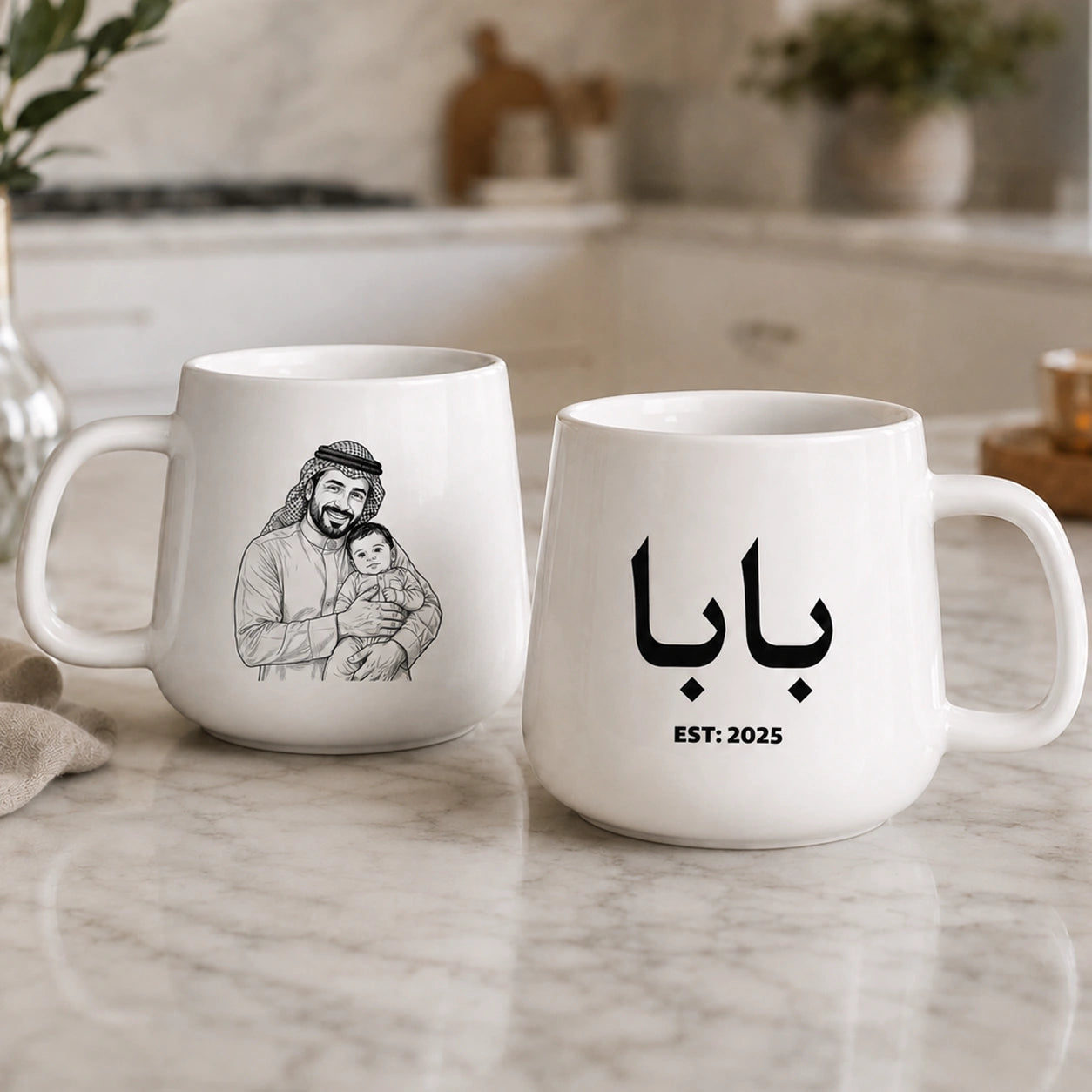 Custom Photo Line Art And Date For Dad–Personalized Tapered Mug
