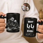 Custom Photo Line Art And Names & Best Dad Theme- Personalized Wrench-Shaped Mug