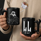 Custom Photo Line Art And Text For Dad– Personalized Wrench-Shaped Mug