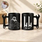 Custom Photo Line Art And Text For Dad– Personalized Wrench-Shaped Mug