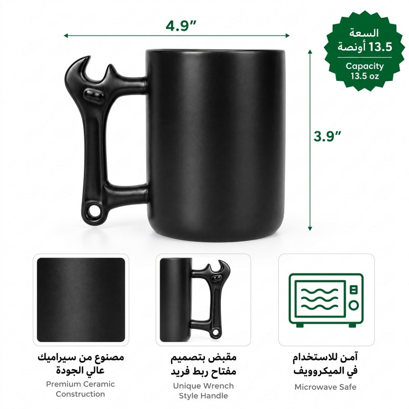 Custom Photo Line Art And Text For Dad– Personalized Wrench-Shaped Mug