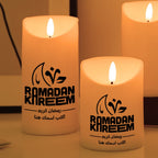 شمعة رمضان LED مخصصة - تصميم برسالة شخصية وبركات رمضان