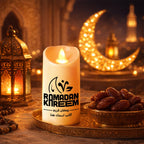 شمعة رمضان LED مخصصة - تصميم برسالة شخصية وبركات رمضان