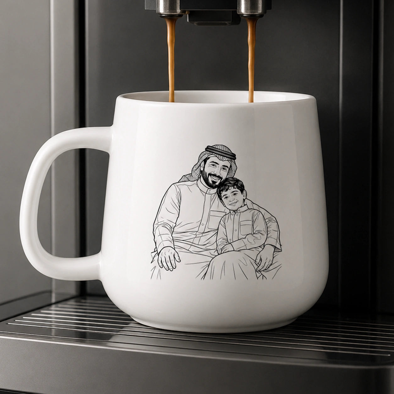 Custom Photo Line Art And Text For Dad–Personalized Tapered Mug