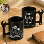 Custom Photo Line Art And Names & Best Dad Theme- Personalized Wrench-Shaped Mug