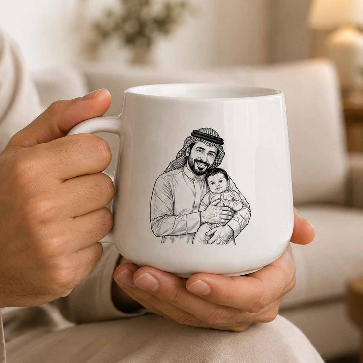 Custom Photo Line Art And Date For Dad–Personalized Tapered Mug