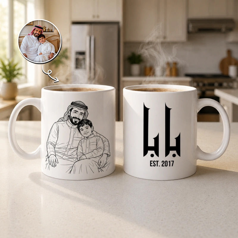 Custom Photo Line Art And Text For Dad–Personalized Mug