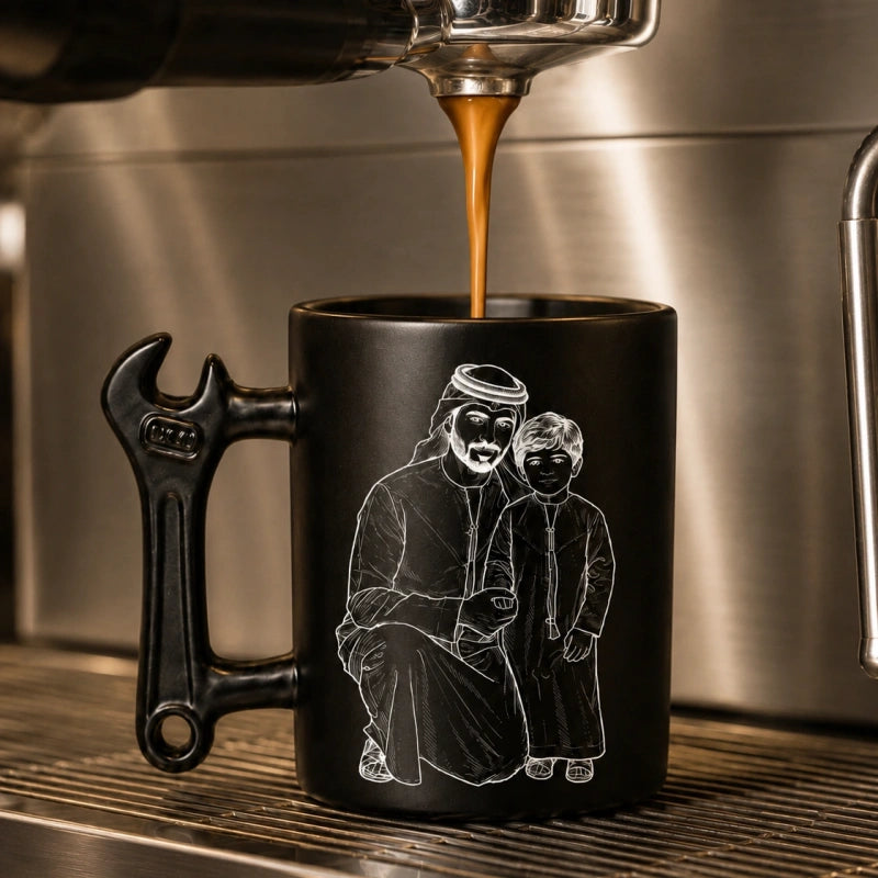 Custom Photo Line Art  For Dad– Personalized Wrench-Shaped Mug