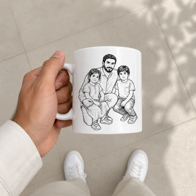 Custom Photo Line Art And Message For Dad–Personalized Mug