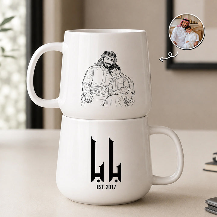 Custom Photo Line Art And Text For Dad–Personalized Tapered Mug