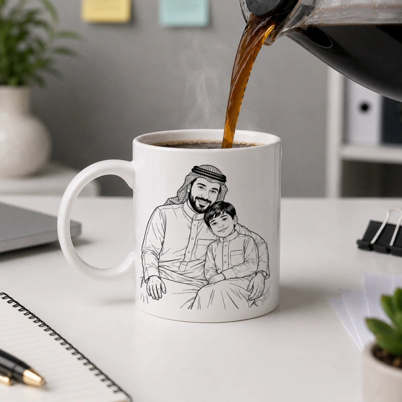 Custom Photo Line Art And Text For Dad–Personalized Mug
