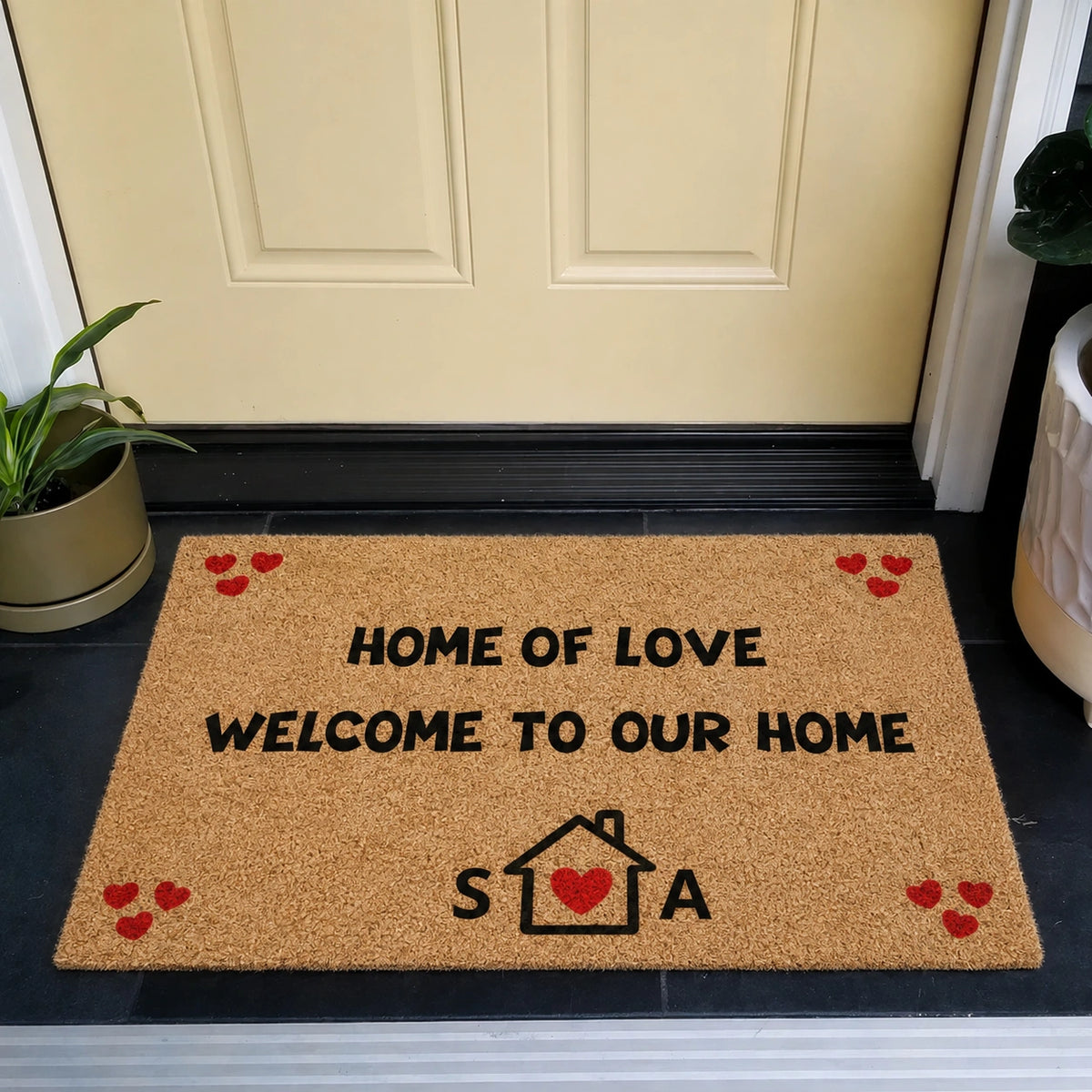 Custom Exclusive Text Doormat For New House - Personalized Non-Slip Faux Coir Square Doormat