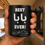 Custom Photo Line Art And Names & Best Dad Theme- Personalized Wrench-Shaped Mug