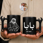 Custom Photo Line Art And Date For Dad– Personalized Wrench-Shaped Mug