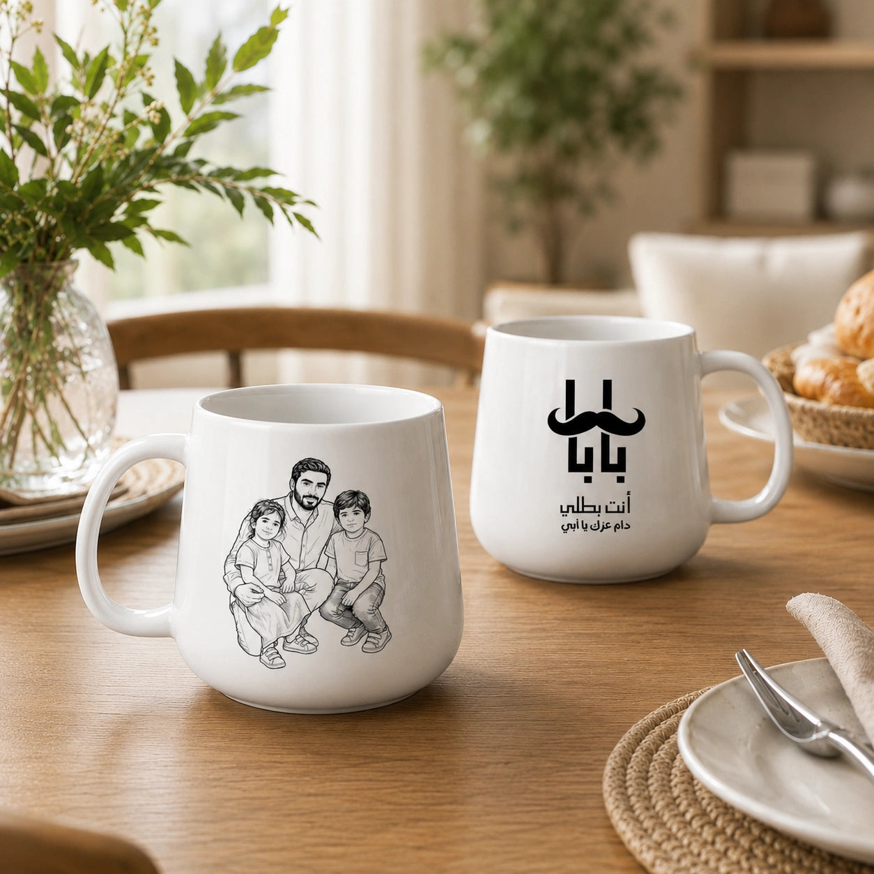 Custom Photo Line Art And Message For Dad–Personalized Tapered Mug