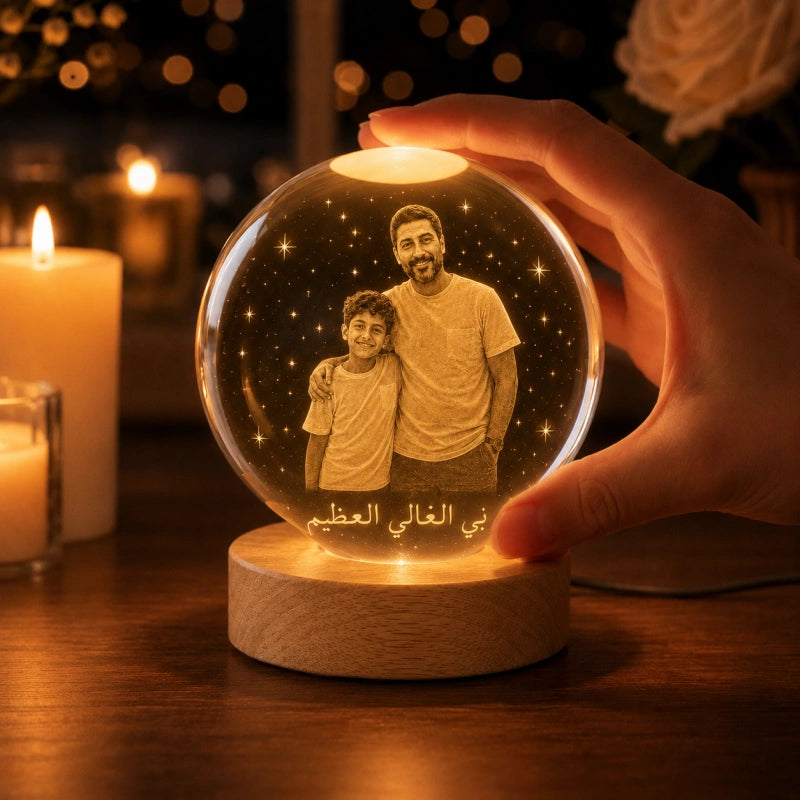 Custom Photo & Blessing for Dad or Husband, Father’s Day Gift - Personalized Crystal Ball Night Light