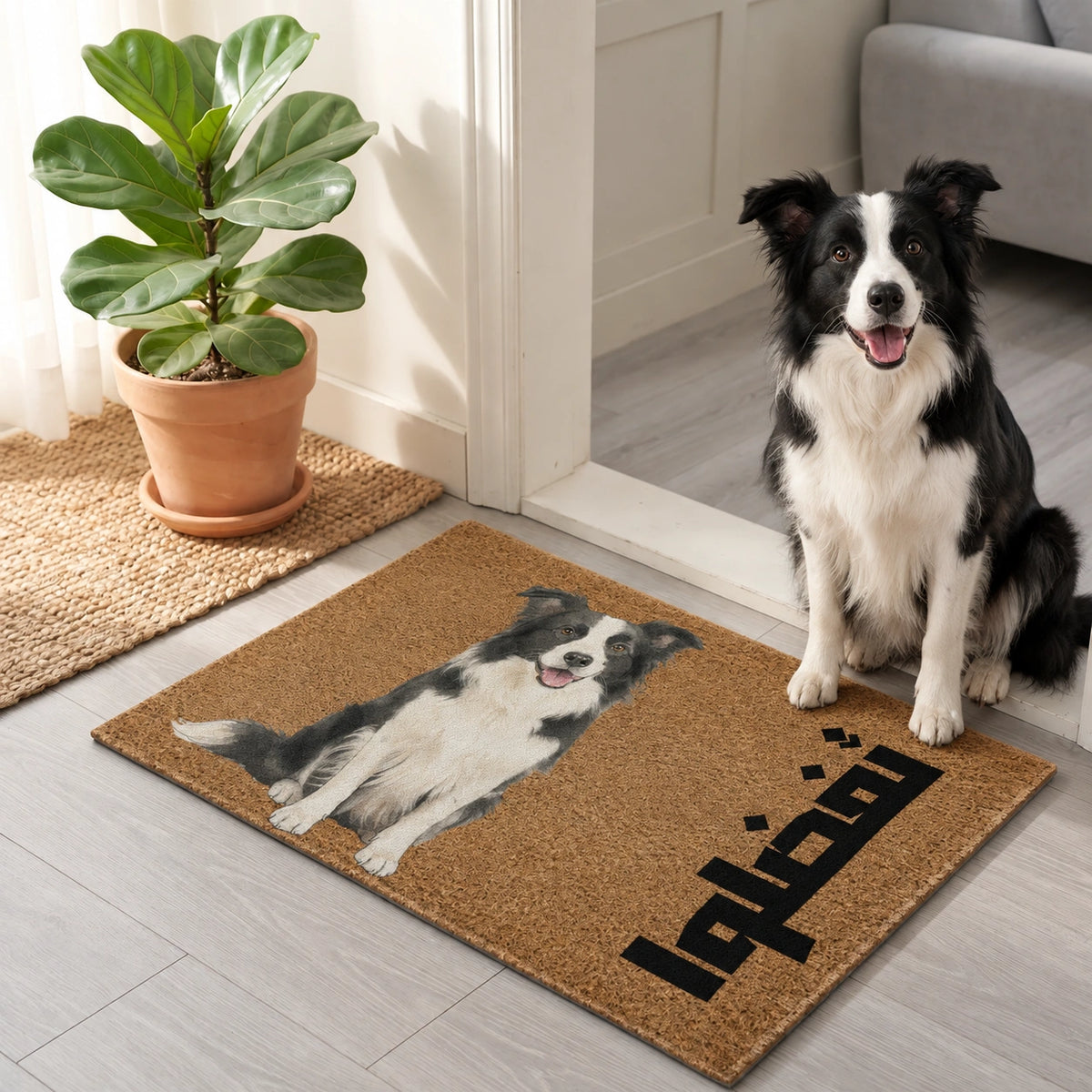 Custom Watercolor Pet Portrait & Text Doormat - Personalized Non-Slip Square Doormat