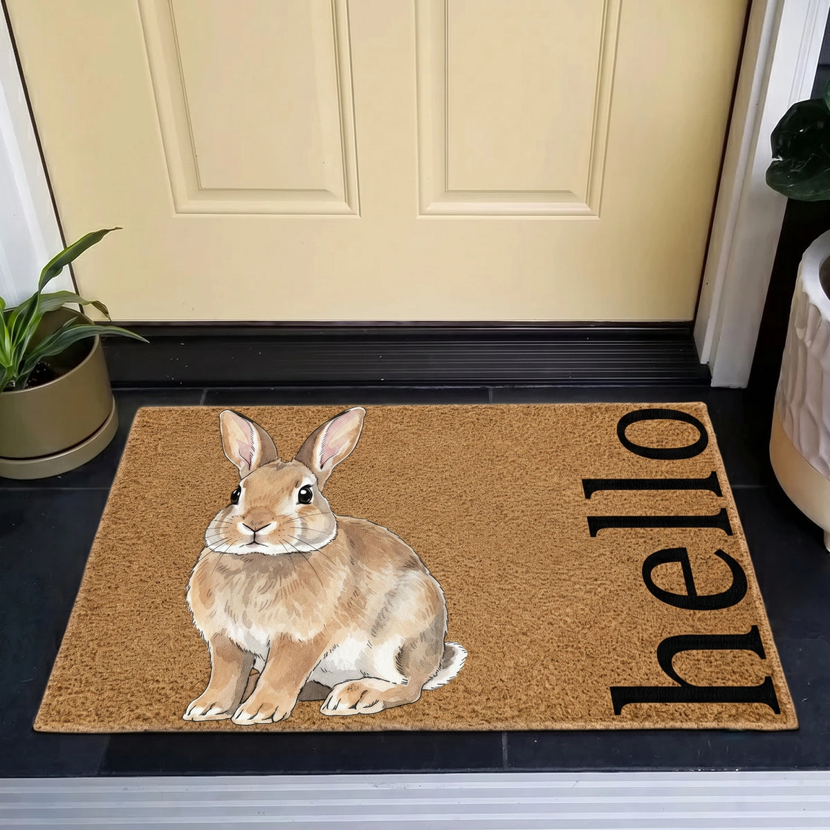 Custom Watercolor Pet Portrait & Text Doormat - Personalized Non-Slip Square Doormat