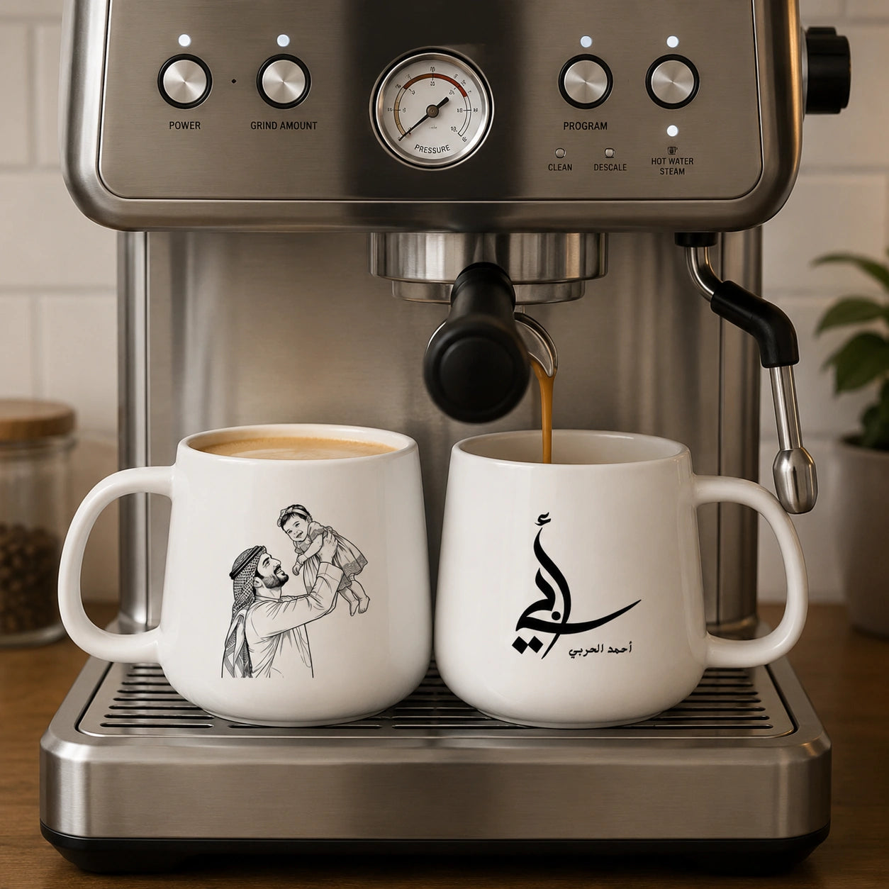 Custom Photo Line Art And Name For Dad–Personalized Tapered Mug