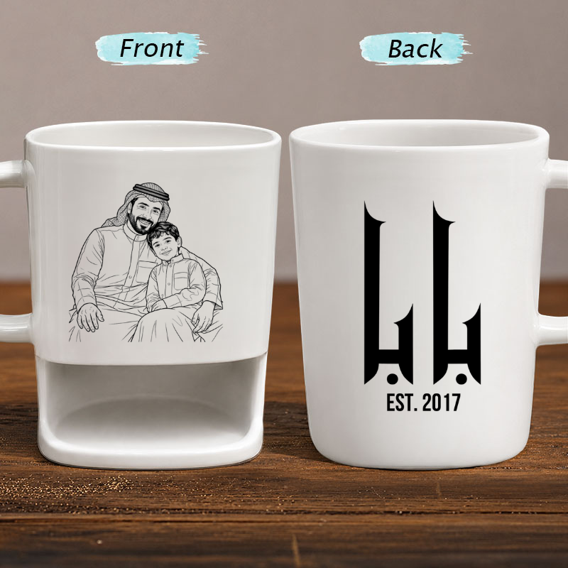 Custom Photo Line Art And Text For Dad–Personalized Cookie Mug