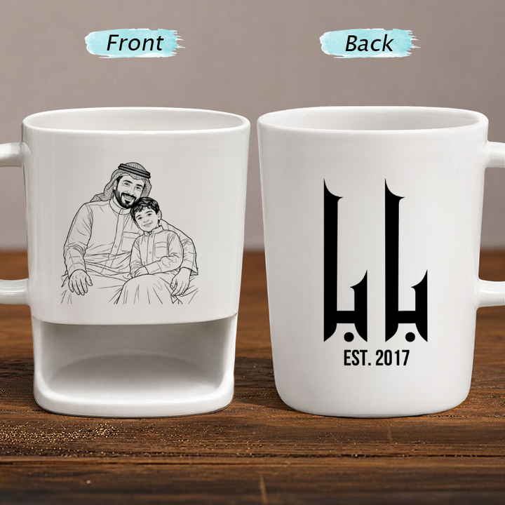Custom Photo Line Art And Text For Dad–Personalized Cookie Mug