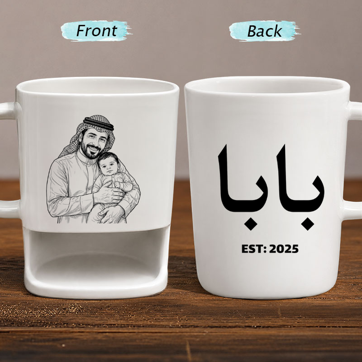 Custom Photo Line Art And Date For Dad–Personalized Cookie Mug