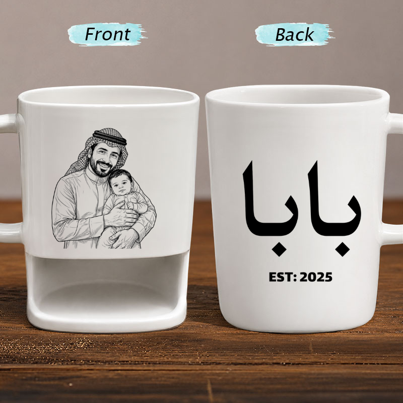 Custom Photo Line Art And Date For Dad–Personalized Cookie Mug