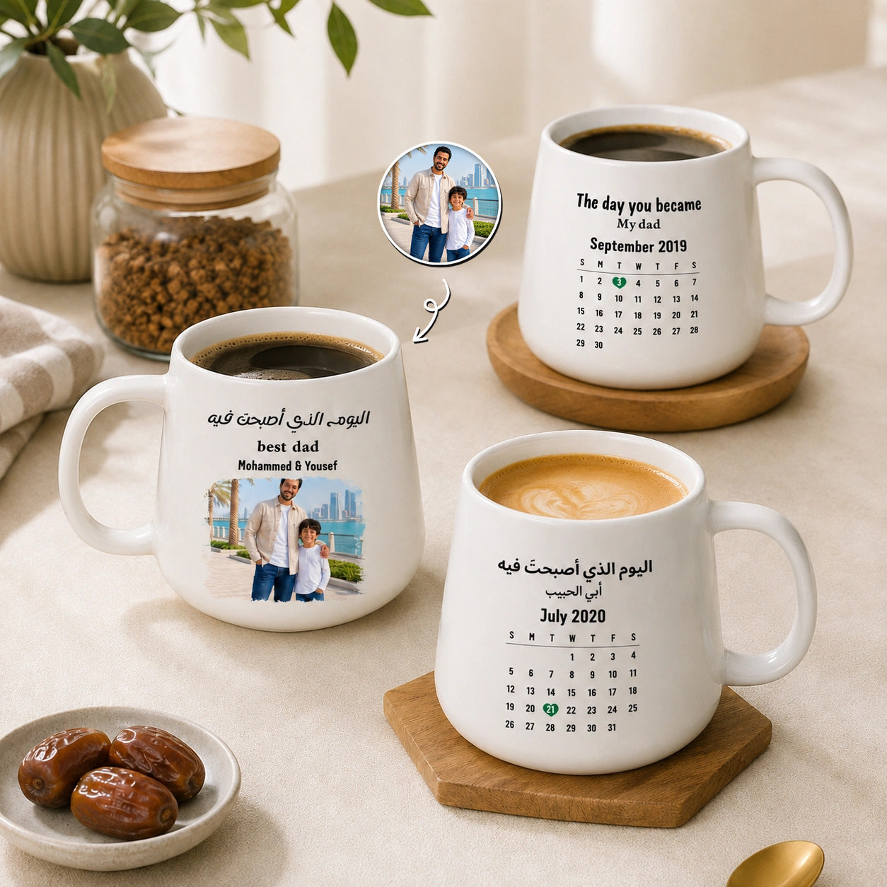 Custom Photo, Name And Calendar For Dad – Personalized Tapered Mug