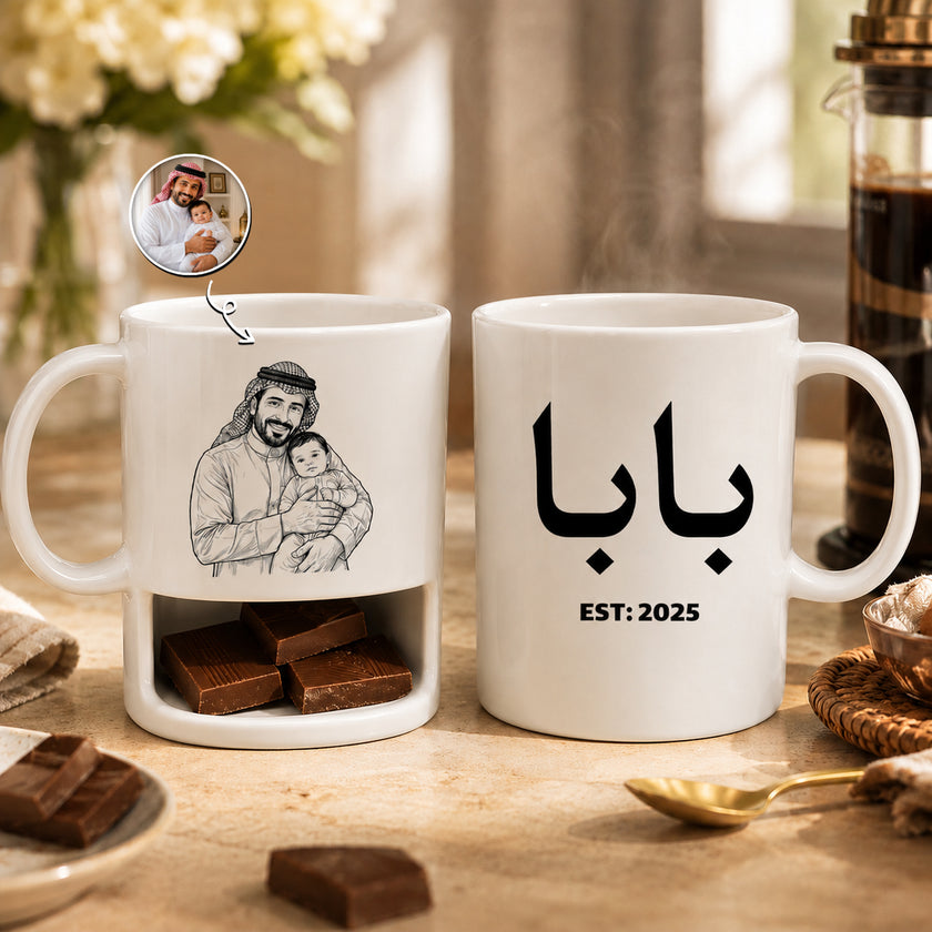 Custom Photo Line Art And Date For Dad–Personalized Cookie Mug
