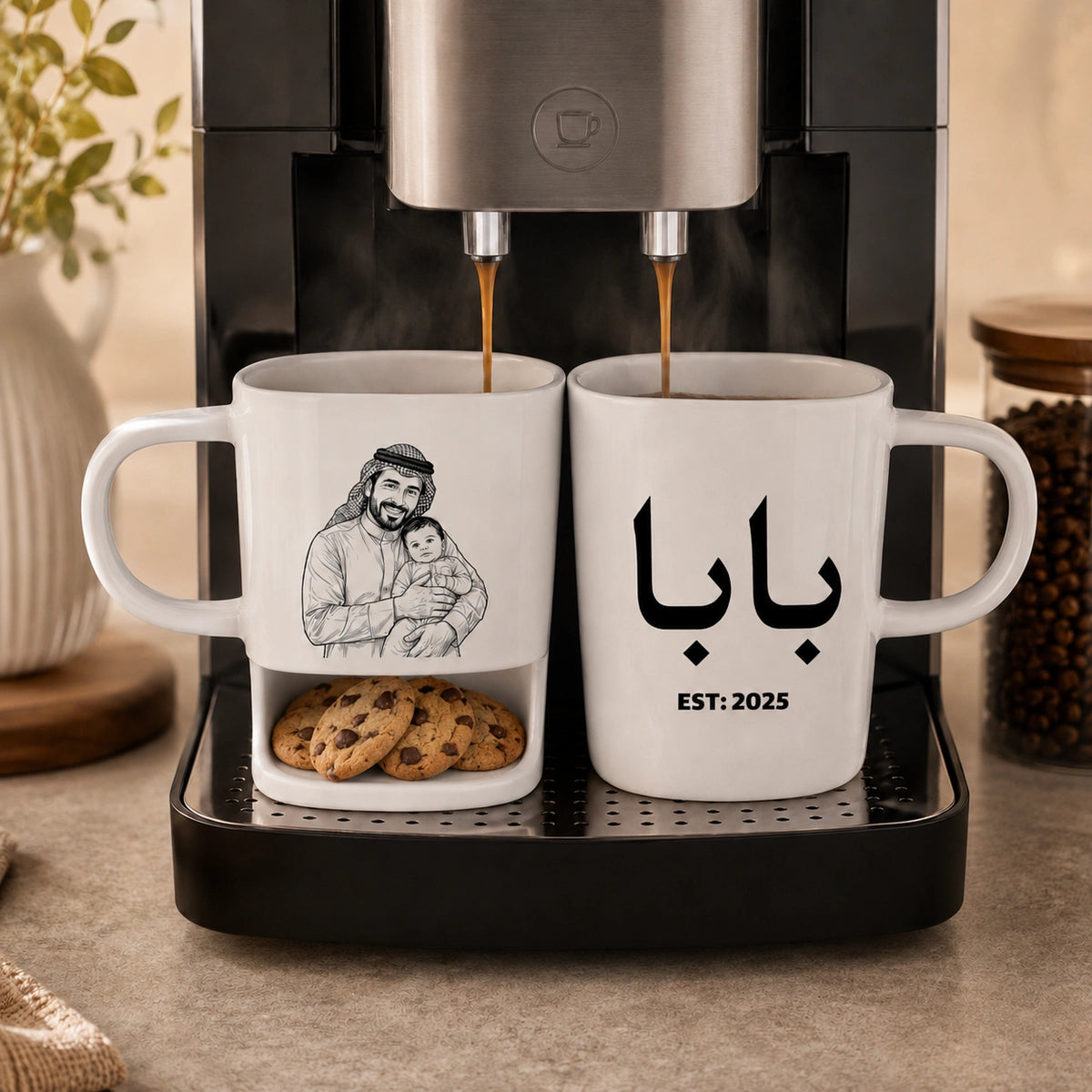 رسم خطي مخصص بالصور والأسماء وتصميم "أفضل أب" – كوب شخصي