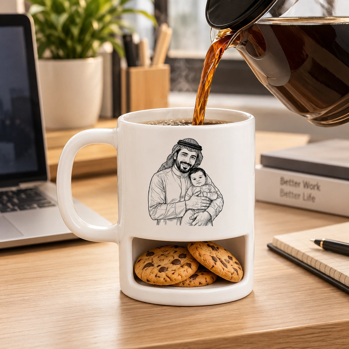 رسم خطي مخصص بالصور والأسماء وتصميم "أفضل أب" – كوب شخصي