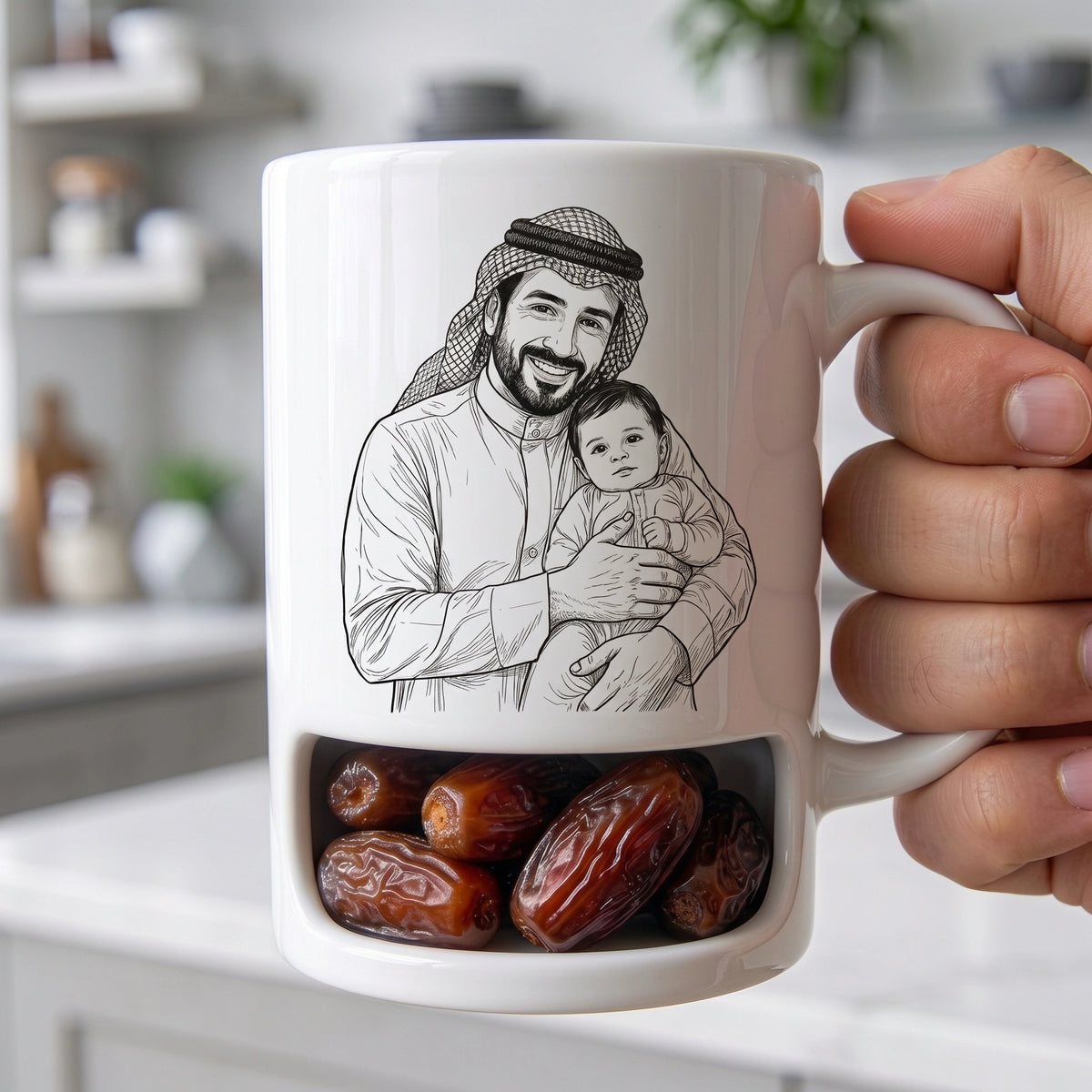 رسم خطي مخصص بالصور والأسماء وتصميم "أفضل أب" – كوب شخصي