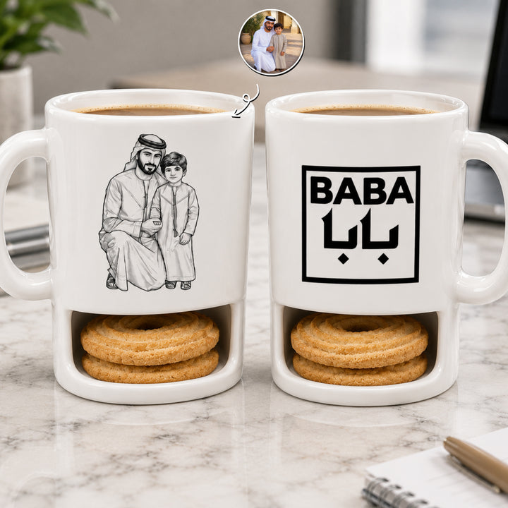 Custom Photo Line Art For Dad–Personalized Cookie Mug