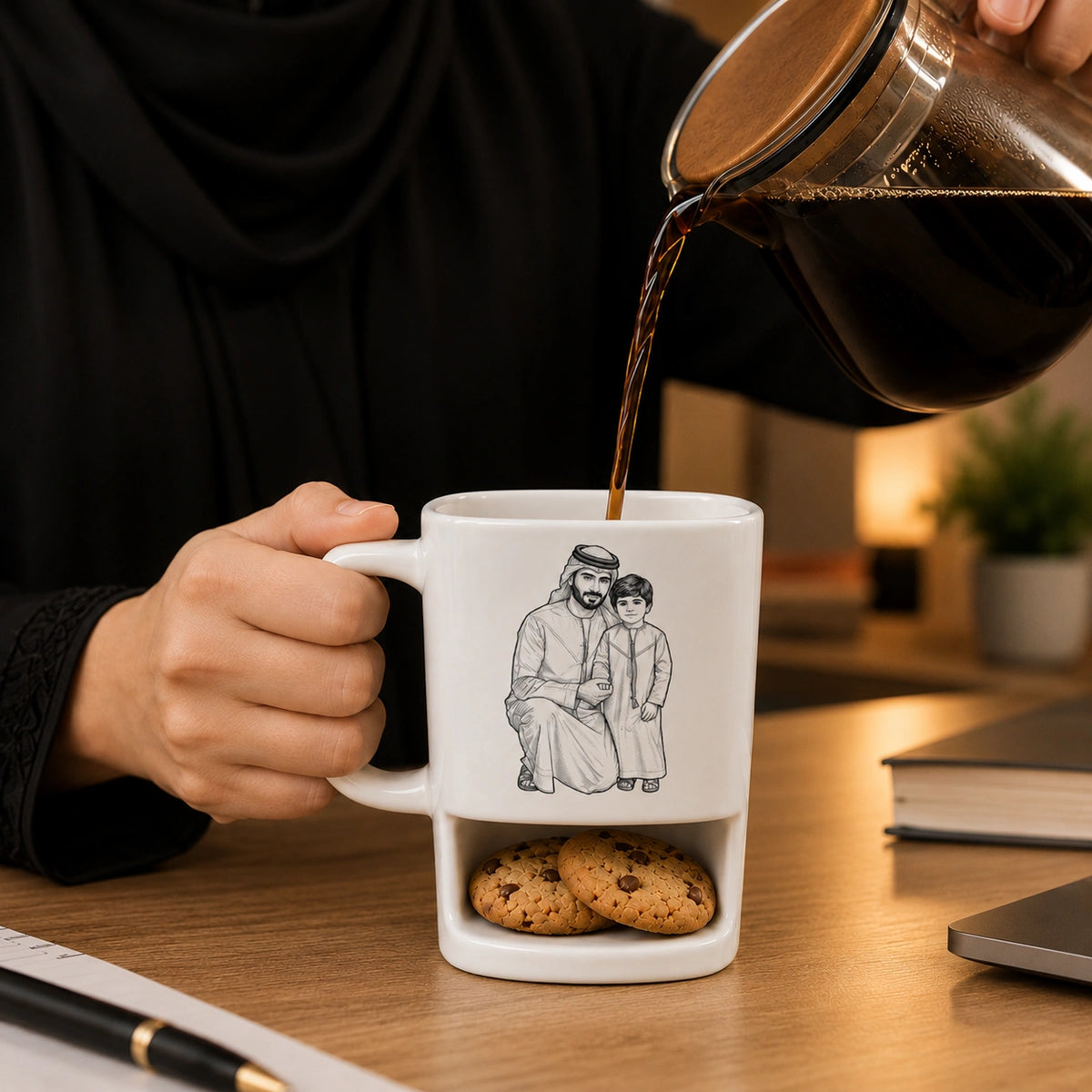 رسم خطي مخصص بالصور والأسماء وتصميم "أفضل أب" – كوب شخصي