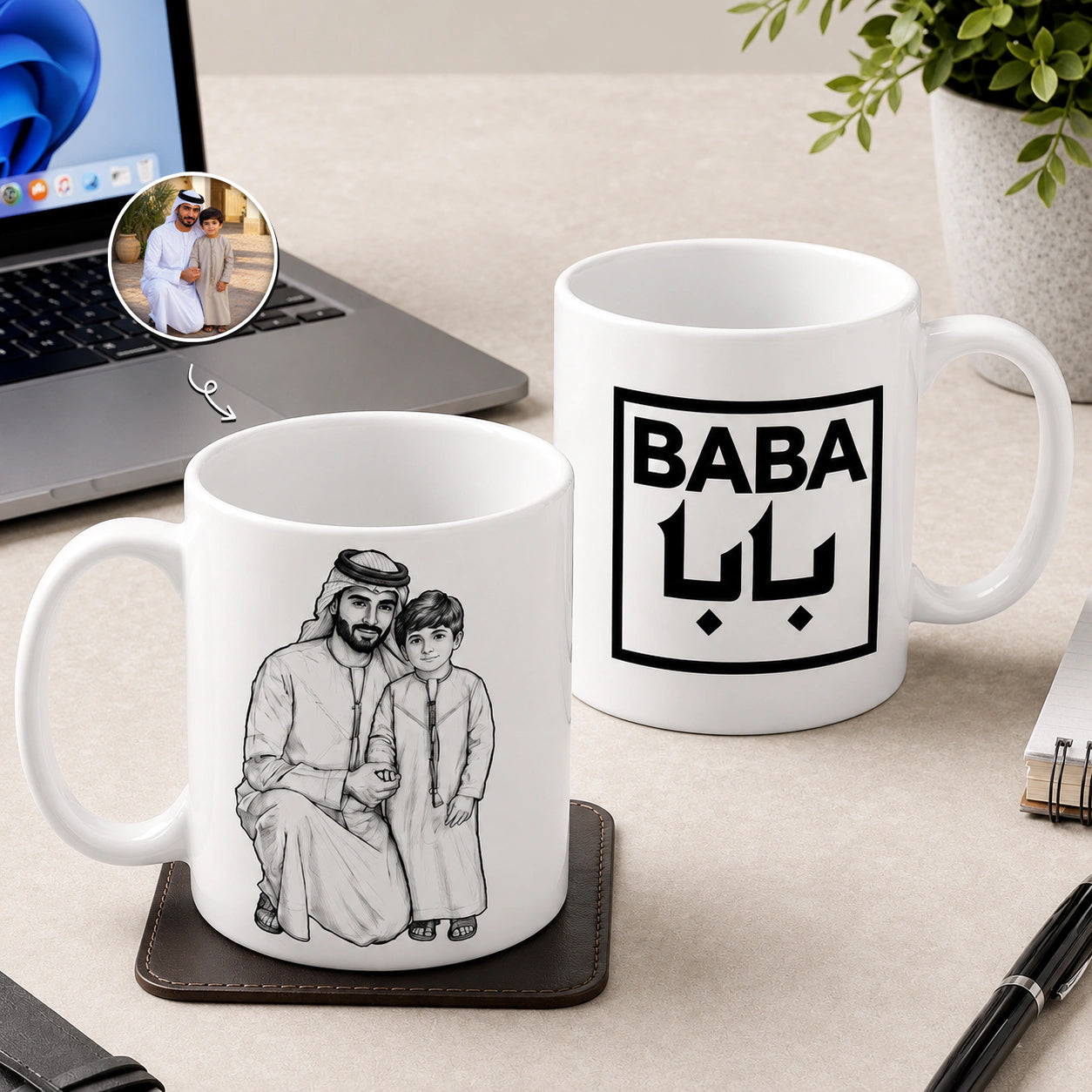 Custom Photo Line Art For Dad–Personalized Mug