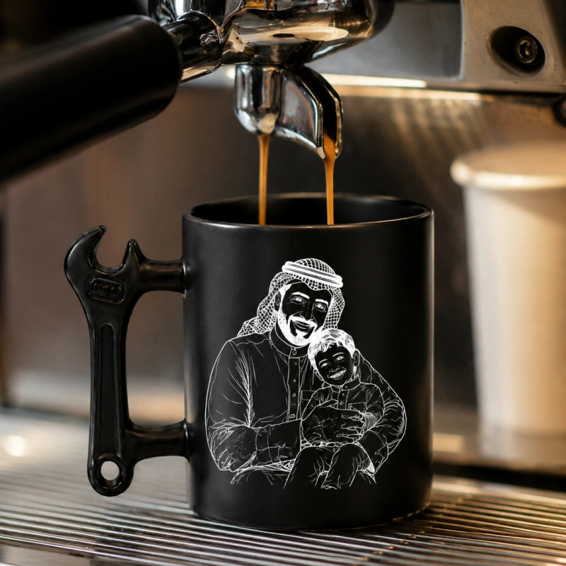 Custom Photo Line Art And Date For Dad– Personalized Wrench-Shaped Mug