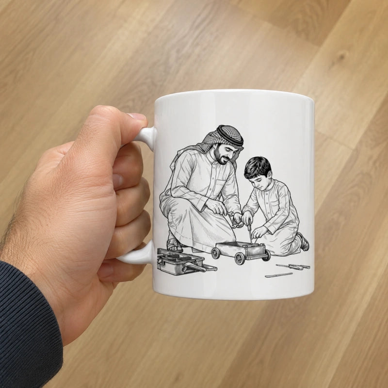 Custom Photo Line Art And Names & Best Dad Theme–Personalized Mug