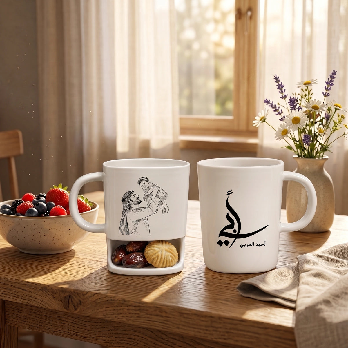رسم خطي مخصص بالصور والأسماء وتصميم "أفضل أب" – كوب شخصي