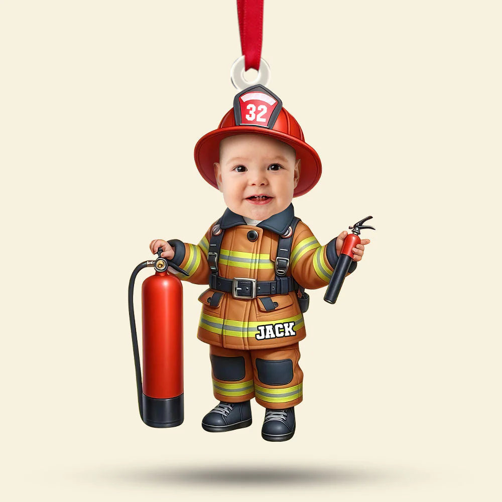Custom Photo Gifts For Kids Christmas Ornament - Firefighter Themes-1