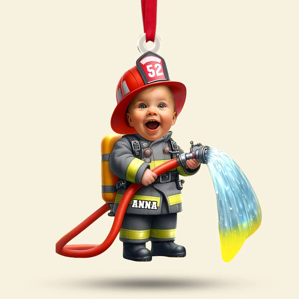 Custom Photo Gifts For Kids Christmas Ornament - Firefighter Themes-1