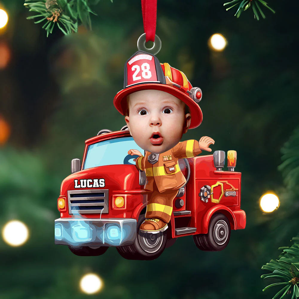 Custom Photo Gifts For Kids Christmas Ornament - Firefighter Themes-1