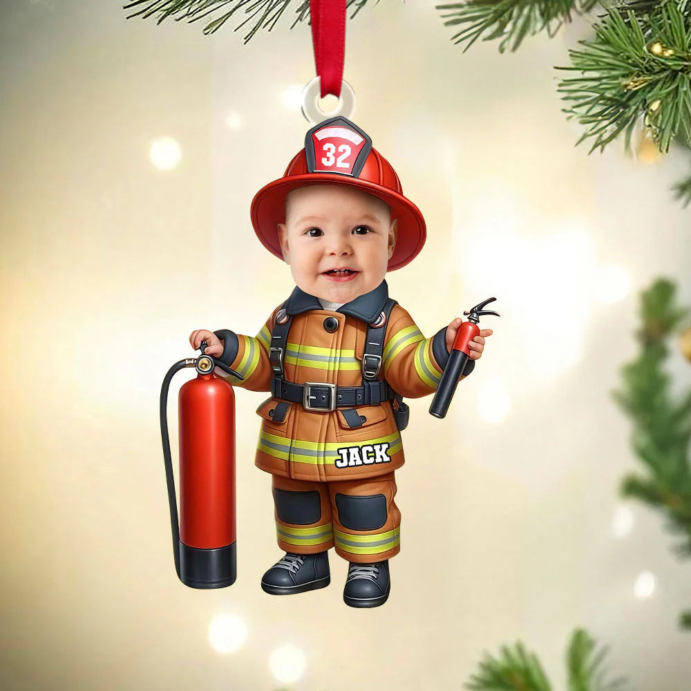 Custom Photo Gifts For Kids Christmas Ornament - Firefighter Themes-1