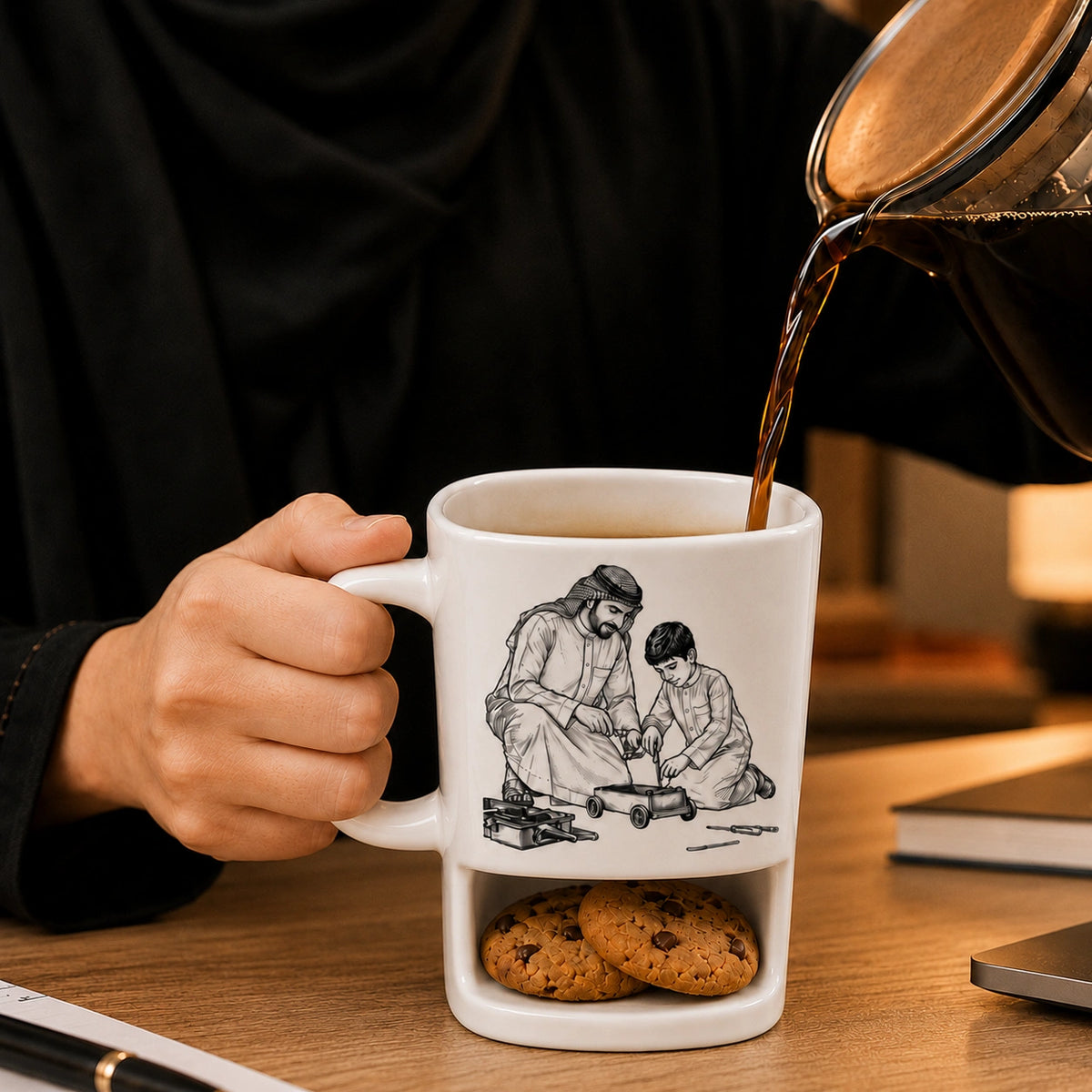 رسم خطي مخصص بالصور والأسماء وتصميم "أفضل أب" – كوب شخصي